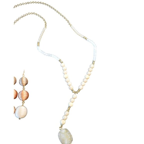 New Boho Tassel Necklace & Earrings Set With Natural Stone Accents - Picture 4 of 12